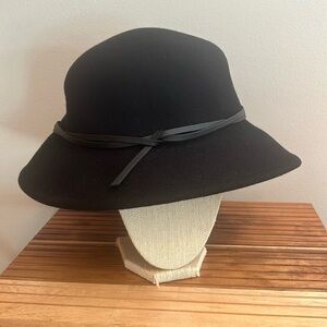 a new day Black Wool Hat w/Faux Leather Braid